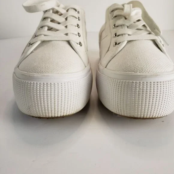 Steve Madden Emmi Platform Lace Up Sneakers White Chunky Canvas Shoes Size 8.5 - Picture 5 of 12